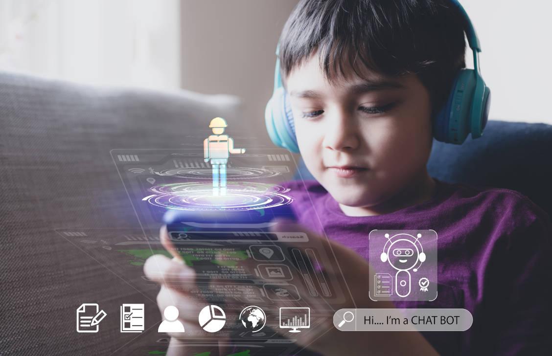 Anak sedang mengaplikasikan artifical intelegence