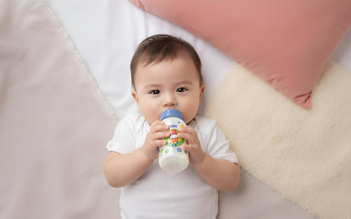 Bayi sedang minum susu dengan dot orthodontik